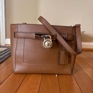 Michael Kors Hamilton Traveler Leather Crossbody with Gold-Tone MK Lock Charm